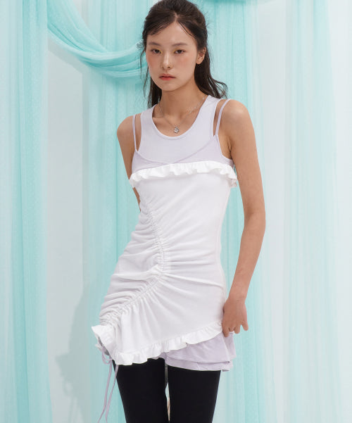 SHIRRING DRESS - 2 COLORS WHITE