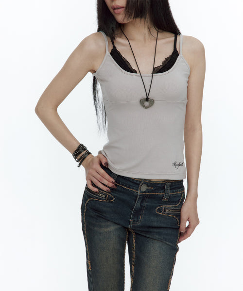 LACE LAYERED SLEEVELESS TOP - 3 COLORS LAVENDER