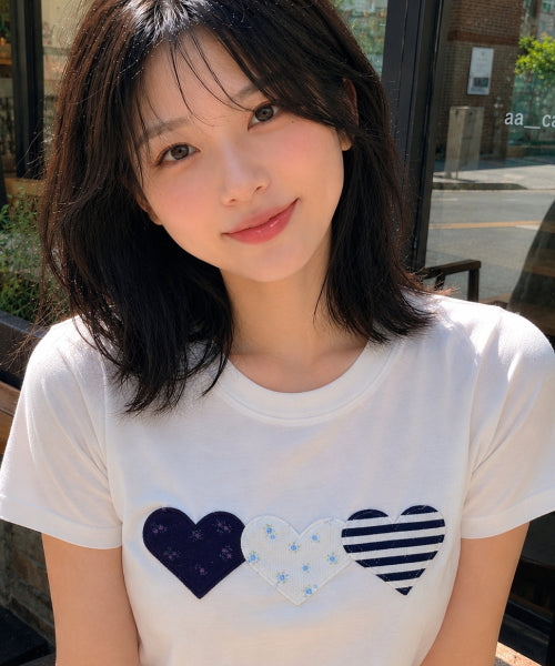 HEART PATCH COTTON T-SHIRT - 2 COLORS WHITE