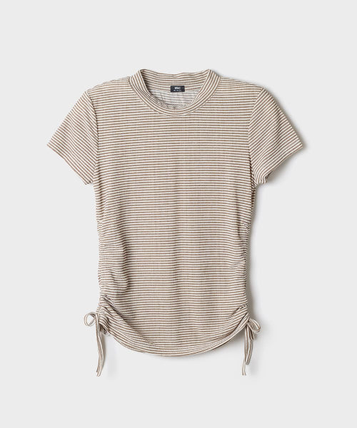 STRIPE SHIRRING SHORT SLEEVE TEE - 3 COLORS GREY
