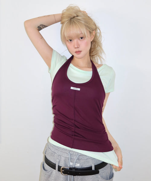 HALTER LAYERD T-SHIRT SET - 2 COLORS VIOLET + MINT