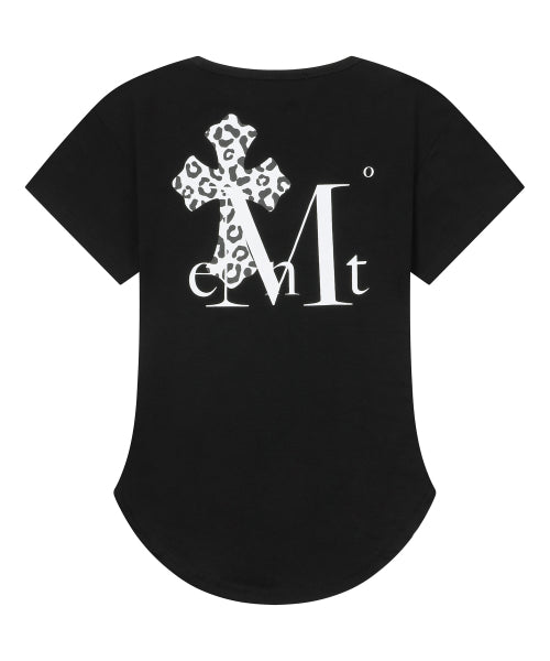 SAHARA LEOPARD CROSS LOGO U-NECK SHORT SLEEVE TEE - 2 COLORS BLACK
