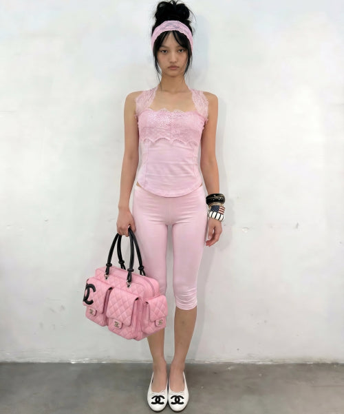 BNFROM BABY PINK LACE HALTER TOP AS SHOWN