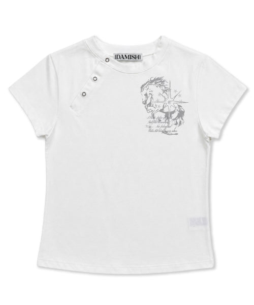PONY GRAPHIC DIAGONAL BUTTON T-SHIRT - 2 COLORS IVORY