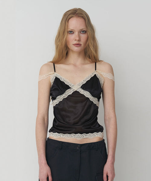 PREFERPREFER DOUBLE STRAP LACE CAMISOLE - 2 COLORS BLACK