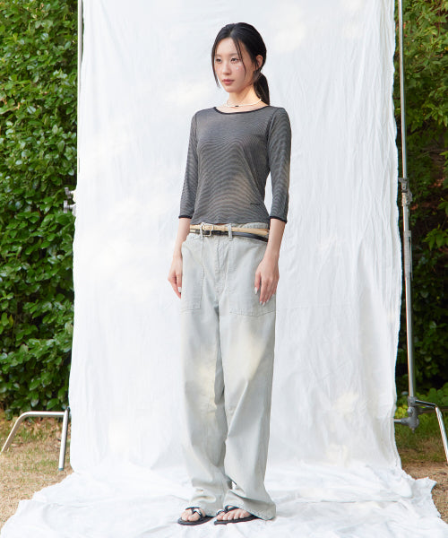 STRIPE BOAT-NECK 3/4 SLEEVE T-SHIRT - 3 COLORS