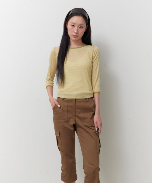 STRIPE BOAT-NECK 3/4 SLEEVE T-SHIRT - 3 COLORS