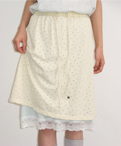 DOT LAYERED LACE HEM SKIRT - 3 COLORS CREAM