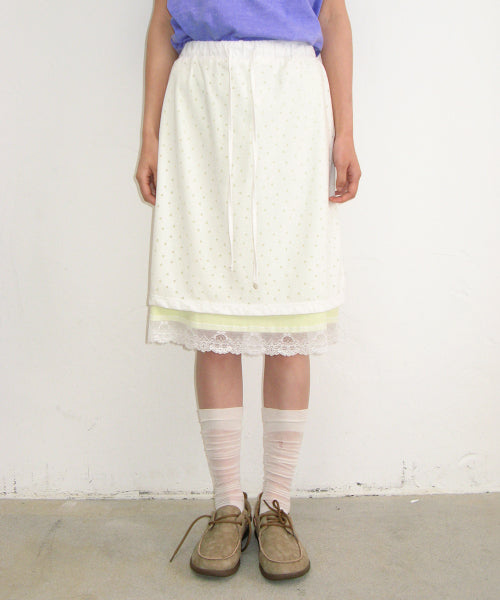 DOT LAYERED LACE HEM SKIRT - 3 COLORS WHITE