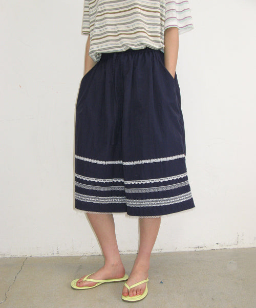 LACE TRIM NYLON BERMUDA SHORTS - 3 COLORS NAVY