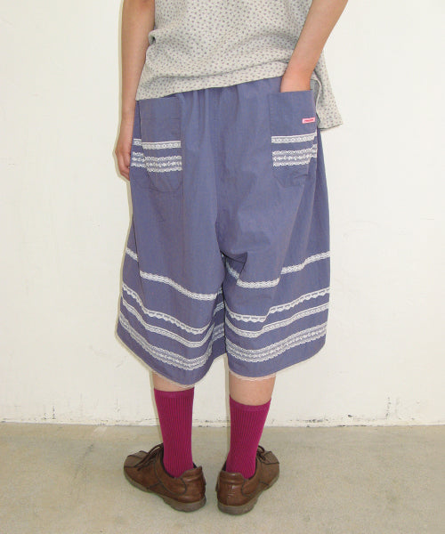 LACE TRIM NYLON BERMUDA SHORTS - 3 COLORS PURPLE
