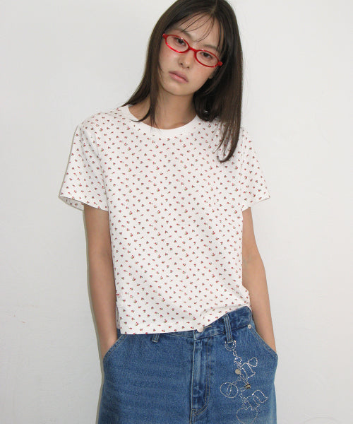 FLORAL MINI LABEL CROP SHORT SLEEVE - 2 COLORS WHITE