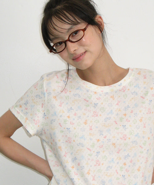 DRAWING EYELET HALF SLEEVE T SHIRT IVORY