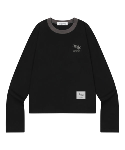 LORA SMALL LOGO ROUND NECK CONTRAST LONG SLEEVE TEE - 3 COLORS BLACK