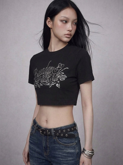 GLAM LOGO PRINTED CROP TEE BLACK