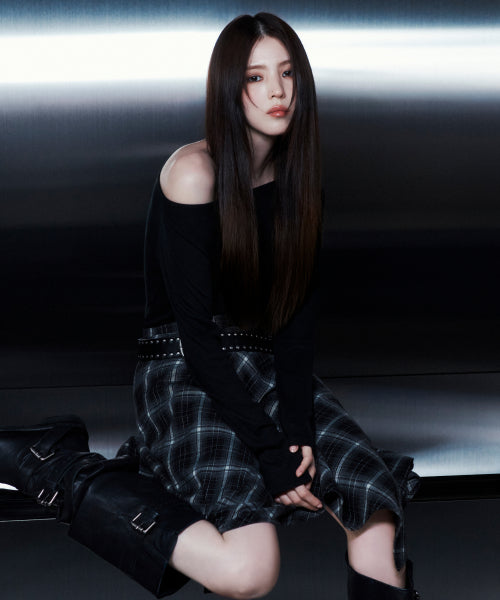 WOMENS WOOL TENCEL OFF SHOULDER LONG SLEEVE TEE #韓韶禧同款! - 4 COLORS BLACK