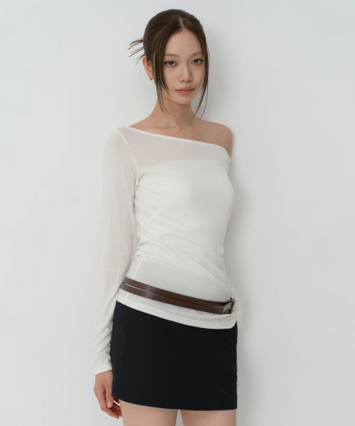 WOMENS WOOL TENCEL OFF SHOULDER LONG SLEEVE TEE #韓韶禧同款! - 4 COLORS IVORY