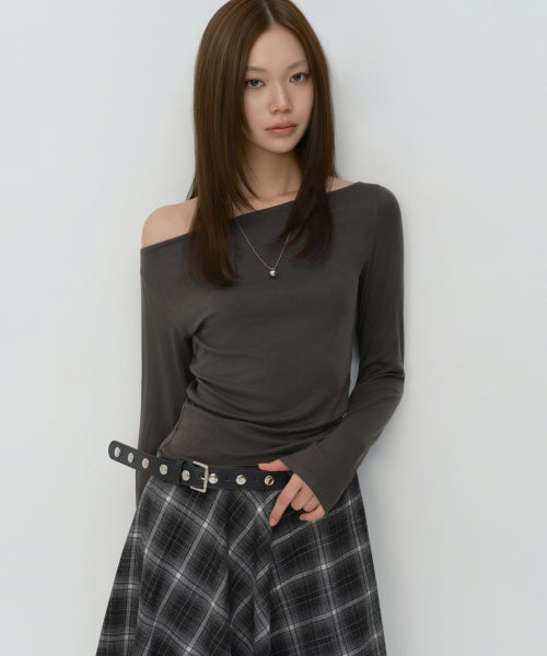 WOMENS WOOL TENCEL OFF SHOULDER LONG SLEEVE TEE #韓韶禧同款! - 4 COLORS AS SHOWN