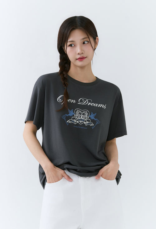HEART LOCK GRAPHIC OVERFIT T-SHIRT CHARCOAL