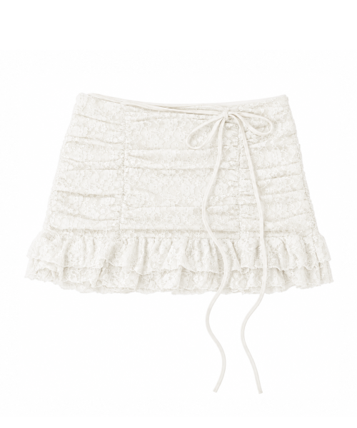 LACE SHIRRING SKIRT - 3 COLORS WHITE