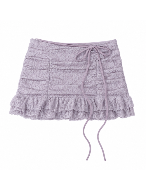 LACE SHIRRING SKIRT - 3 COLORS LAVENDER