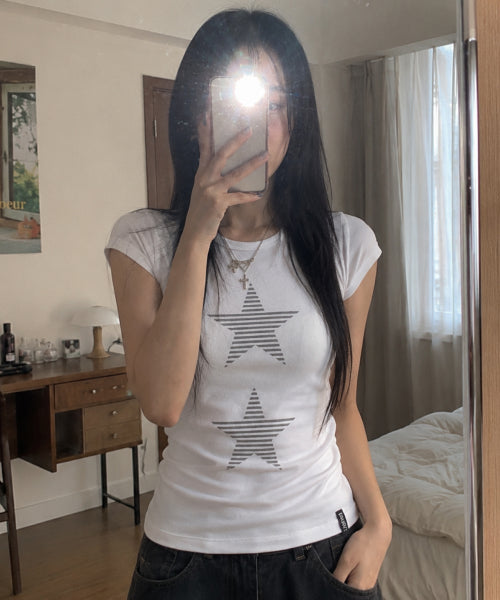 STRIPE STAR SLEEVE T-SHIRT - 3 COLORS WHITE