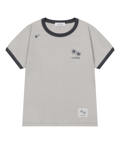 MORENT BUTTON RINGER SHORT SLEEVE TEE - 2 COLORS GREY