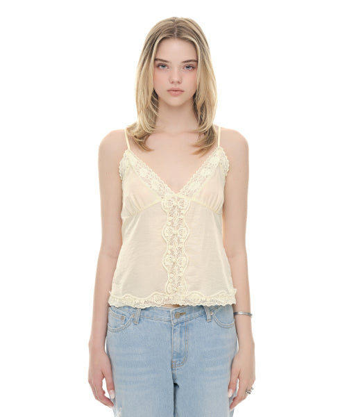 TOOMUCHTAX LACE SLIP SLEEVELESS TOP - 4 COLORS YELLOW