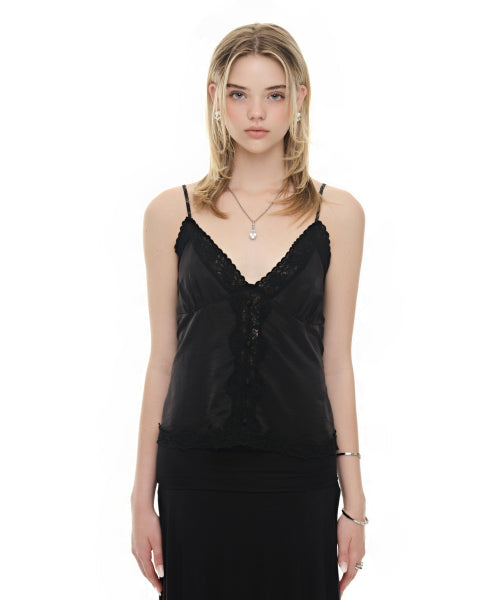 TOOMUCHTAX LACE SLIP SLEEVELESS TOP - 4 COLORS BLACK