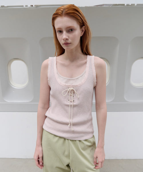 LACE-UP RIBBED SLEEVELESS - 2 COLORS PINK