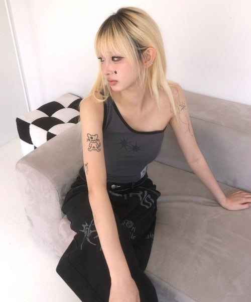 SHOULDER SLIM LINE CONTRAST SLEEVELESS - 2 COLORS BLACK