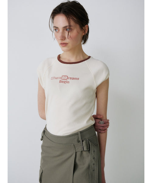 [2ND] CAP SLEEVE LETTERING T-S - 2 COLORS CREAM