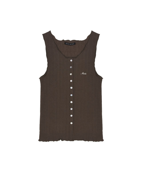 WAVE BUTTON SLEEVELESS TOP - 4 COLORS BROWN