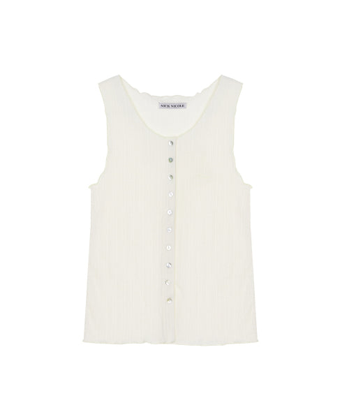 WAVE BUTTON SLEEVELESS TOP - 4 COLORS CREAM