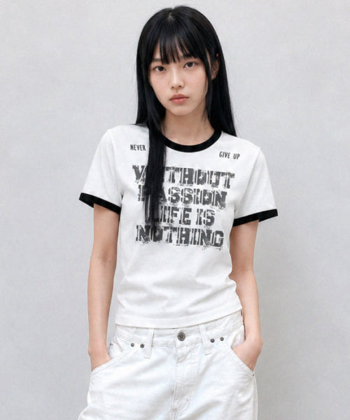 TEE LETTERING RINGER T-SHIRT - 3 COLORS CHARCOAL