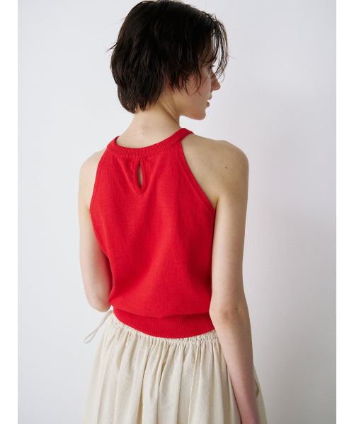 OPEN-BACK HALTER KNIT TOP - 3 COLORS RED
