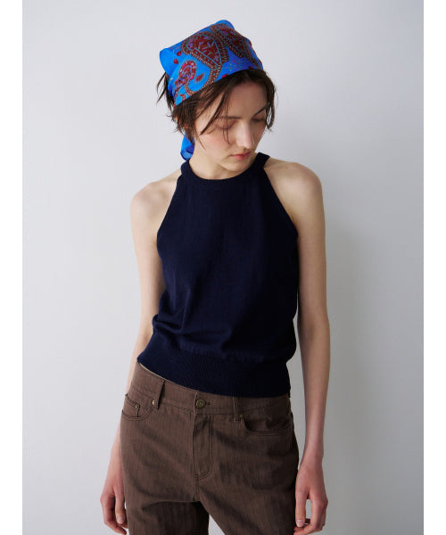 OPEN-BACK HALTER KNIT TOP - 3 COLORS NAVY