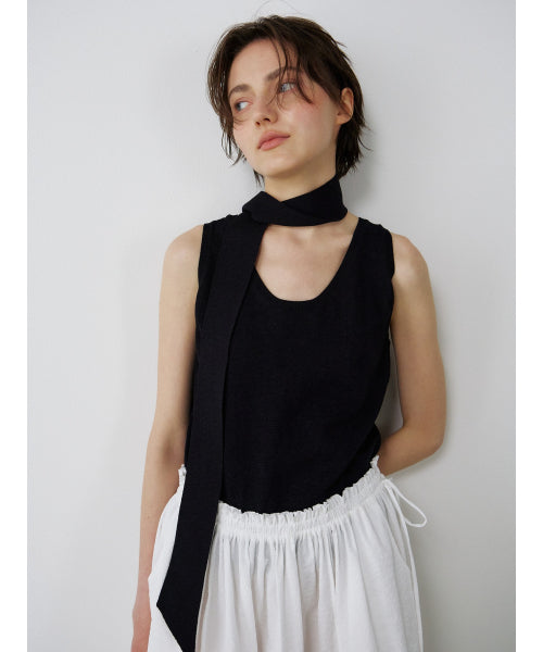 TIE SLEEVELESS KNIT TOP - 2 COLORS BLACK