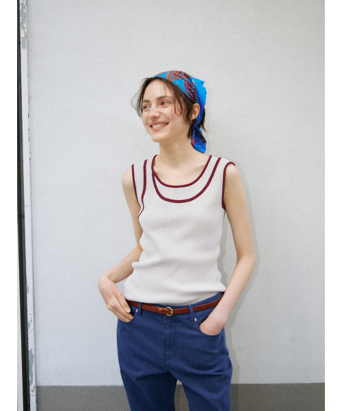 TRIMMING SLEEVELESS KNIT TOP - 2 COLORS GREY