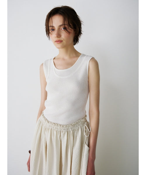 TRIMMING SLEEVELESS KNIT TOP - 2 COLORS IVORY