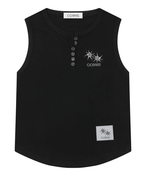 ARINA BUTTON CROP ROLL SLEEVELESS - 4 COLORS BLACK