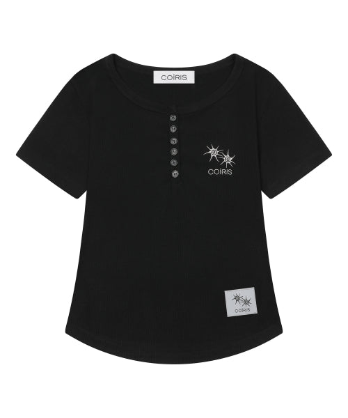 ARINA BUTTON CROP ROLL SHORT SLEEVE TEE - 4 COLORS BLACK