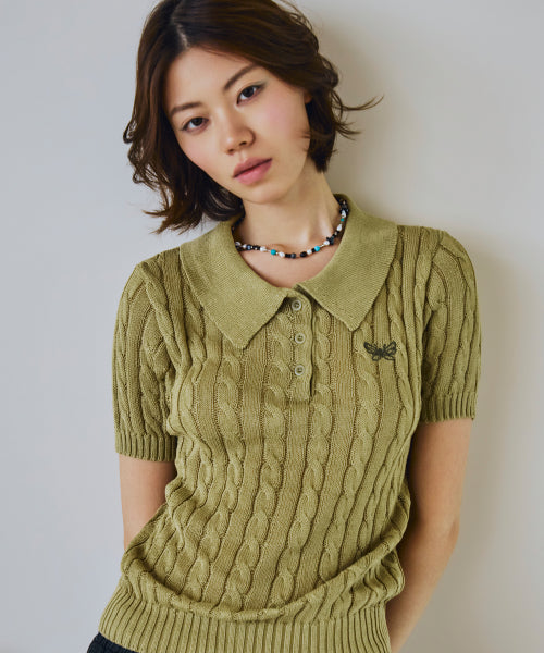SHORT SLEEVE COLLAR KNIT - 2 COLORS AS SHOWN