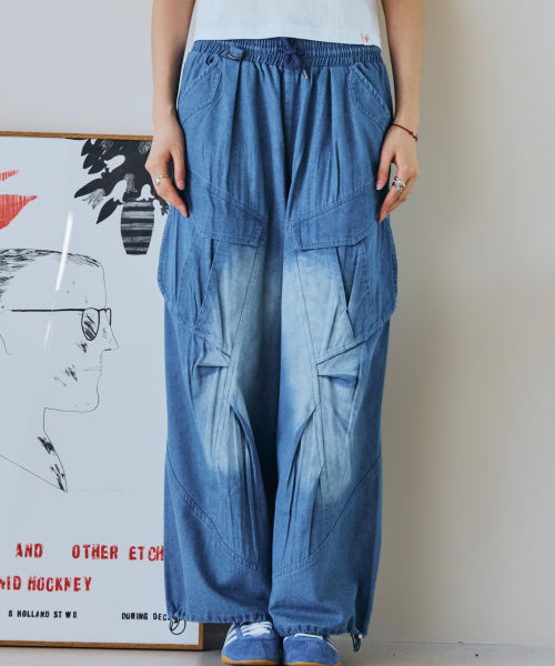 WASHED BALLOON CARGO DENIM PANTS - 2 COLORS INDIGO