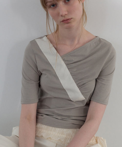 SHIRRING V-NECK TOP_BEIGE - 2 COLORS BEIGE