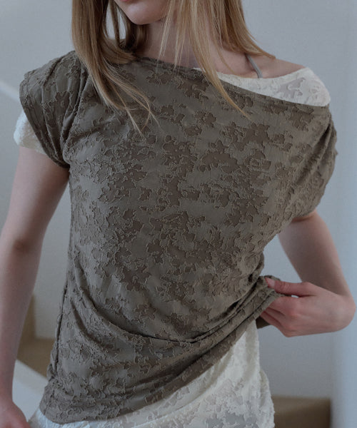 JACQUARD COWL-NECK TOP_IVORY - 2 COLORS KHAKI