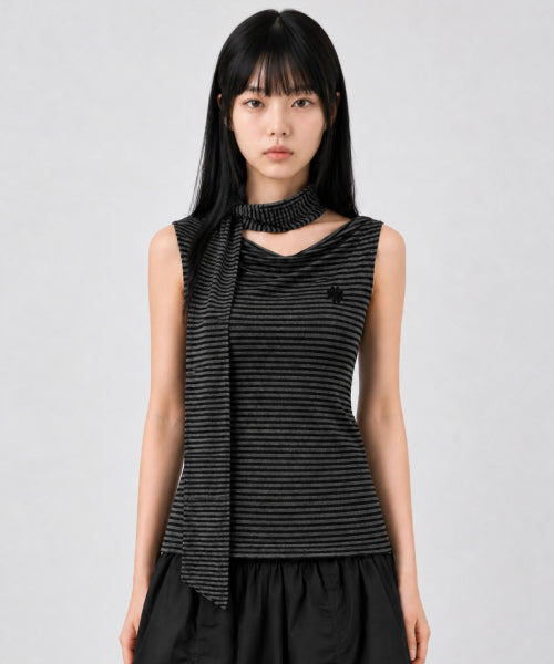 STRIPE LOGO SLEEVELESS BLACK