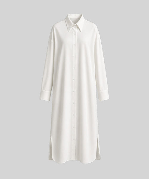 COOLING SILKY LONG SHIRT DRESS / WHITE