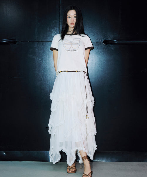 LAYERED FRILL TULLE LONG SKIRT #徐睿知同款! - 2 COLORS IVORY