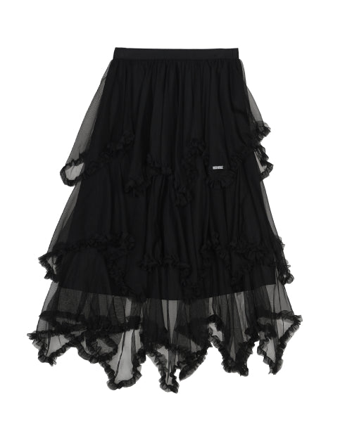 LAYERED FRILL TULLE LONG SKIRT #徐睿知同款! - 2 COLORS BLACK